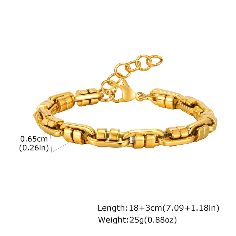Gold Color Men's Chain Bracelet, Hip Hop Stainless Steel Chunky Wristband, Rock Punk Jewelry Gift for Dad - Visuel 24 | SAMAG