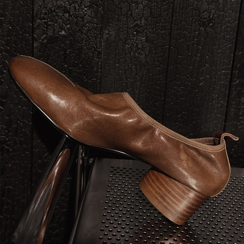 AIYUQI 2026 New Women's High Heels Chunky Heel Low-Cut Slip-On female Shoes Comfortable and Soft Spring Women Leather Shoes