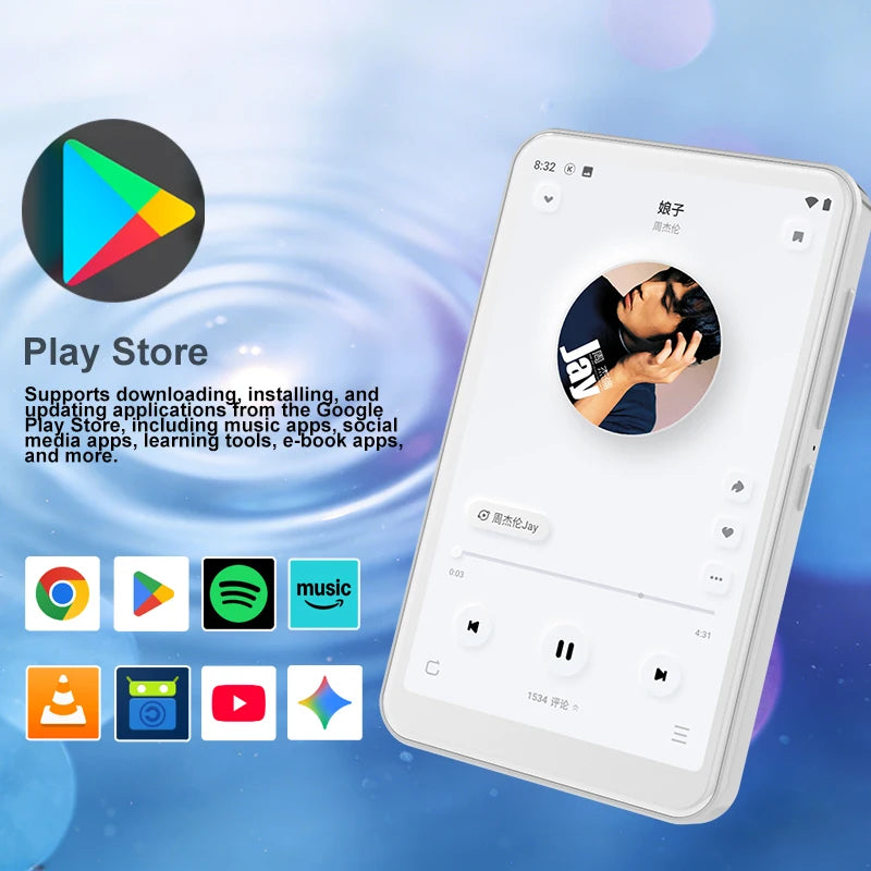 Famue BF12 4-inch 1080P MP4 Player, Android 10, Wi-Fi Bluetooth, YouTube Instagram Spotify Amazon Music Play Store Download