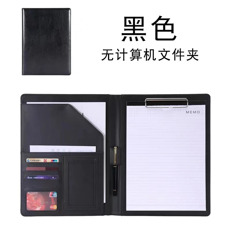 2026 A4 PU Leather Business Padfolio Organizer Case Vintage Binder Business Manager Document Pads Office File Folder