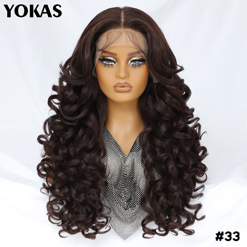 Latisha Lace Frontal Wigs Synthetic 24 Inch Loose Curl Pre Plucked Lace Frontal Wig For Women Highlight With Baby Hair 13X6 Wigs