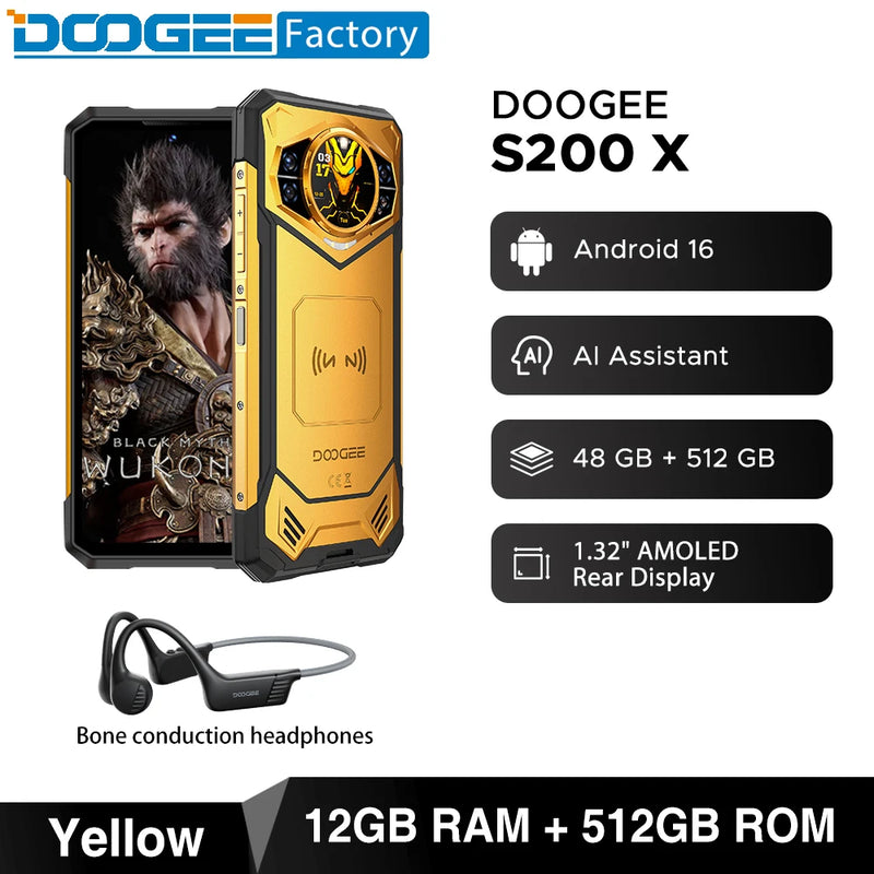 Global Version DOOGEE S200 X VIP Edition Smartphon 5G 6.72” FHD+120Hz Dimensity 7050 48GB+512GB 10100mAh Android 16 Rugged Phone