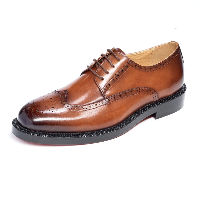 Handcrafted Mens Oxford Shoes Genuine Calfskin Leather Brogue Dress Shoes Classic Business Formal Shoes Man