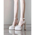 Women's Super High Heels Pointed Tip Thick Heel Ankle Strap Platform Heels Side Cutout Sexy Wedding Banquet Sandals