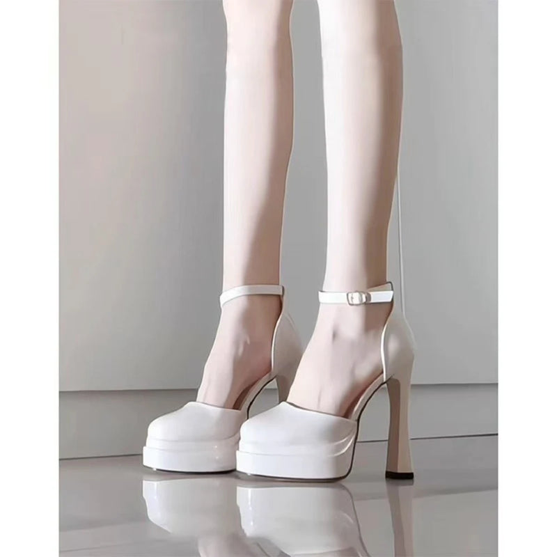 Women's Super High Heels Pointed Tip Thick Heel Ankle Strap Platform Heels Side Cutout Sexy Wedding Banquet Sandals