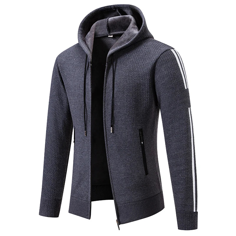 Winter men's sweater knit sweater jacket, men's cardigan hooded Slim padded sweater