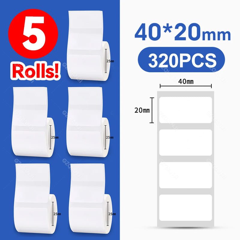 5 Rolls 30-50mm Thermal Label Paper Rolls White Color Waterproof for Niimbot B1 B21 B203 B3S Label Printer Barcode Name Printing