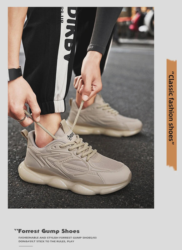 Men's Sports Shoes Trendy Flat Heel Low-top Soft-soled Round Toe Lace-up Large Size New High-quality Solid Color Running Shoes