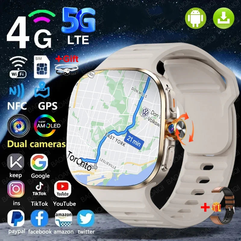 4G/5G Smartwatch 2.4 inch 720*720 Amoled Android 10.0 900W Camera GPS WIFI SIM Card 16GB+256GB RAM 2100Mah Battery Smart Watch