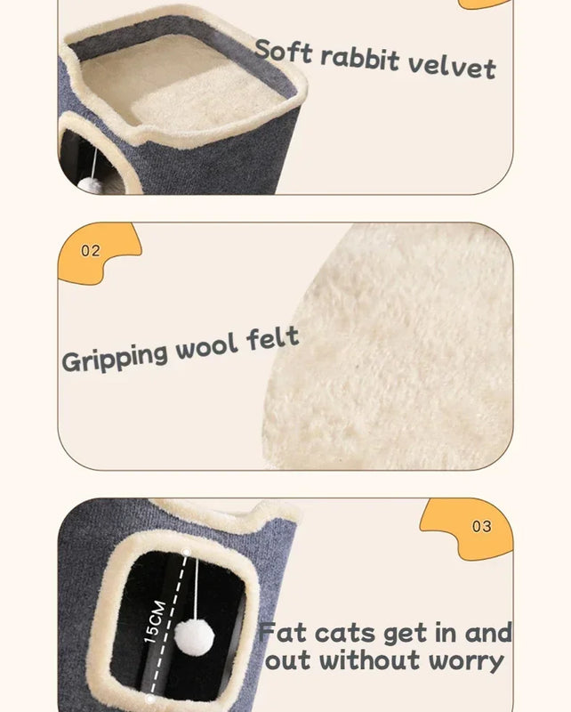 Indoor Cat Bed Cat Cave Bed Winter Warm Cute Cat Condo Hideaway Hut Modern Furniture for Multi Pets Washable