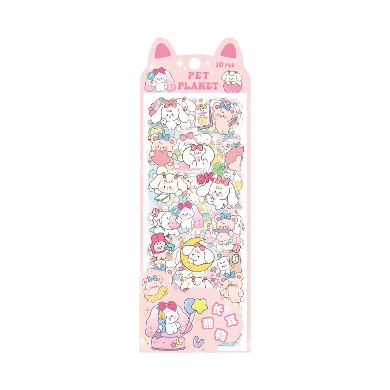 10Sheets Pet Planet Series Cartoon Transparent Waterproof PVC Ledger Material Stickers For Hand Account Pencil Case Decals