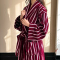 Retro Plaid Cotton Bathrobe Super Soft Absortion Hooded Loose Bath Robe Coat Towel V Neck Warm Sleepwear Robes Women Homewear