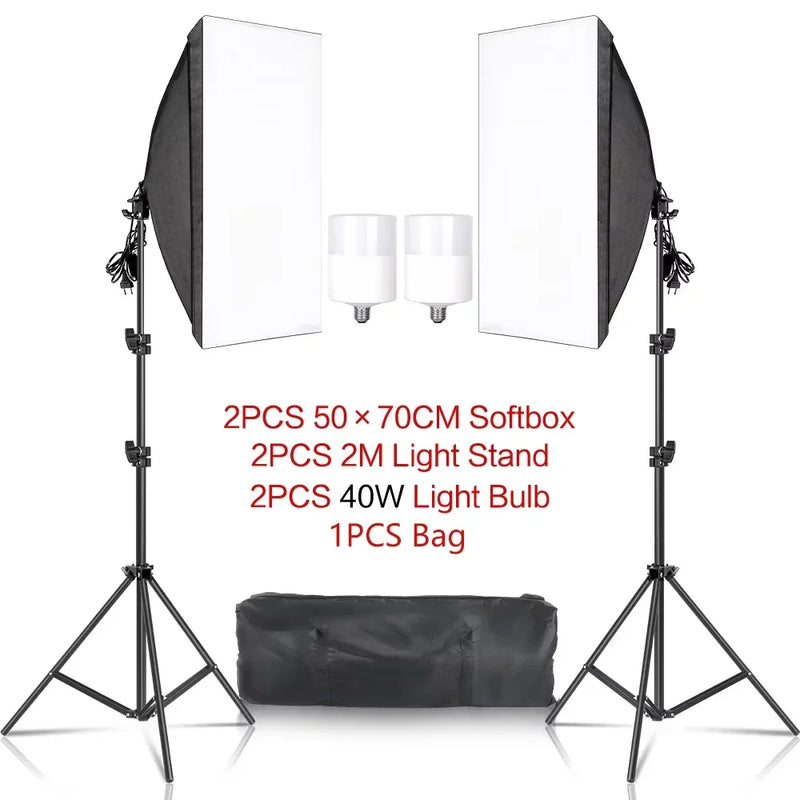 20-135W Softbox Lighting Kit 50x70CM Photography LED Lamp Professional Continuous Light System Equipment For Photo Studio