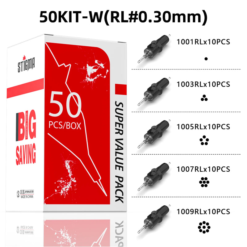 STIGMA 50PCS Mixed Professional Tattoo Cartridge Needles with Membrane Safety Cartridges Disposable Tattoo Needle