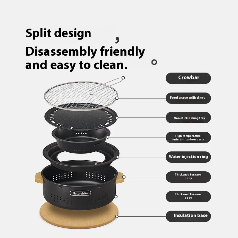 Naturehike Outdoor Tabletop Barbecue Stove High Temperature Resistant Charcoal Pot Split Storage Camping Gear Picnic BBQ Stove