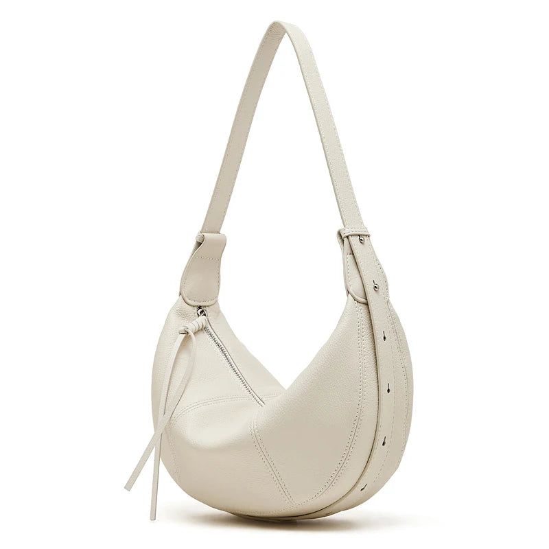 BURMINSA Genuine Leather Soft Cowhide Half Moon Hobo Bag Women Shoulder Crossbody Purses Casual Daily Crescent Underarm Handbags