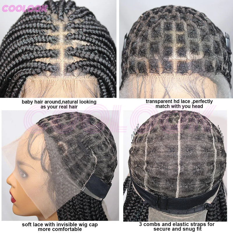 Cornrows Braided Wig Small Square Knotless Box Braids Wigs For Black Women With Baby Hair Synthetic Long 36Inches Braiding Hair