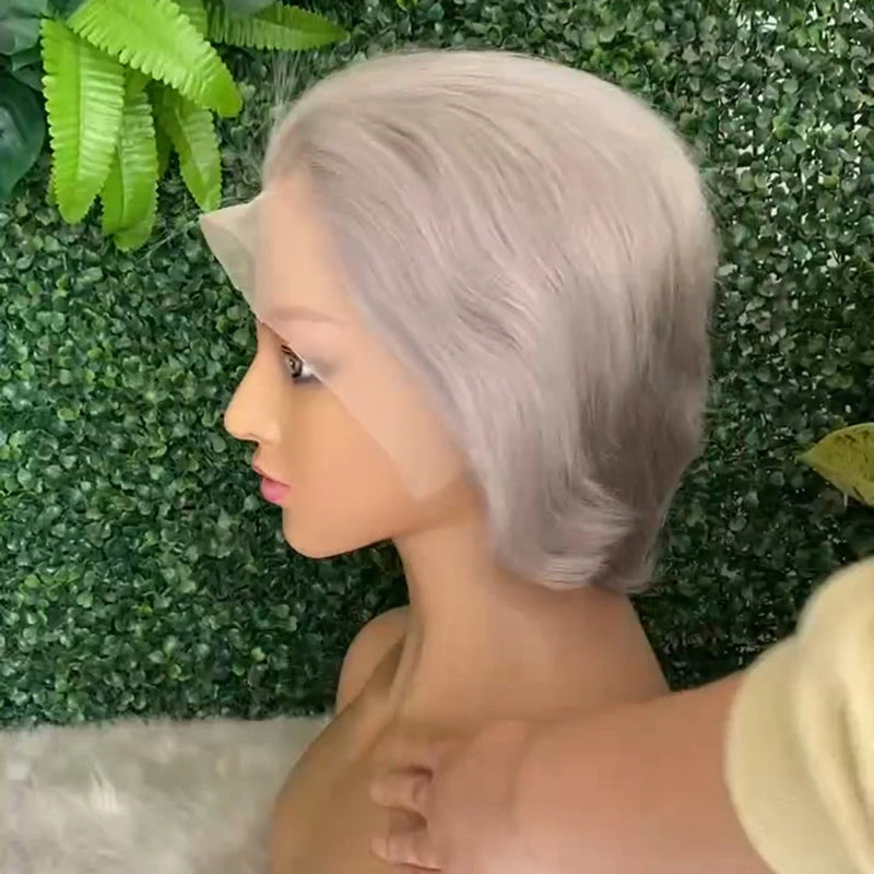 Grey 13x4 Lace Front Human Hair Wig Straight Lace Front Wigs Pixie Cut Human Hair Wigs HairUGo
