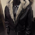 Good Quality PU Leather Faux Fur Leather Jacket Winter Coat Man Woman Vintage Casual Thicken Warm Leather Coat Outerwear
