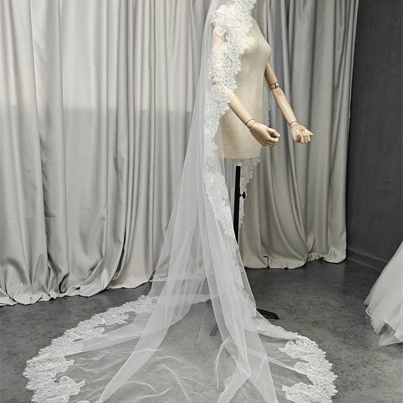 Customized Long Mantilla Veil with Eyelash Lace, 2.5m/3m - View 7 | SAMAG