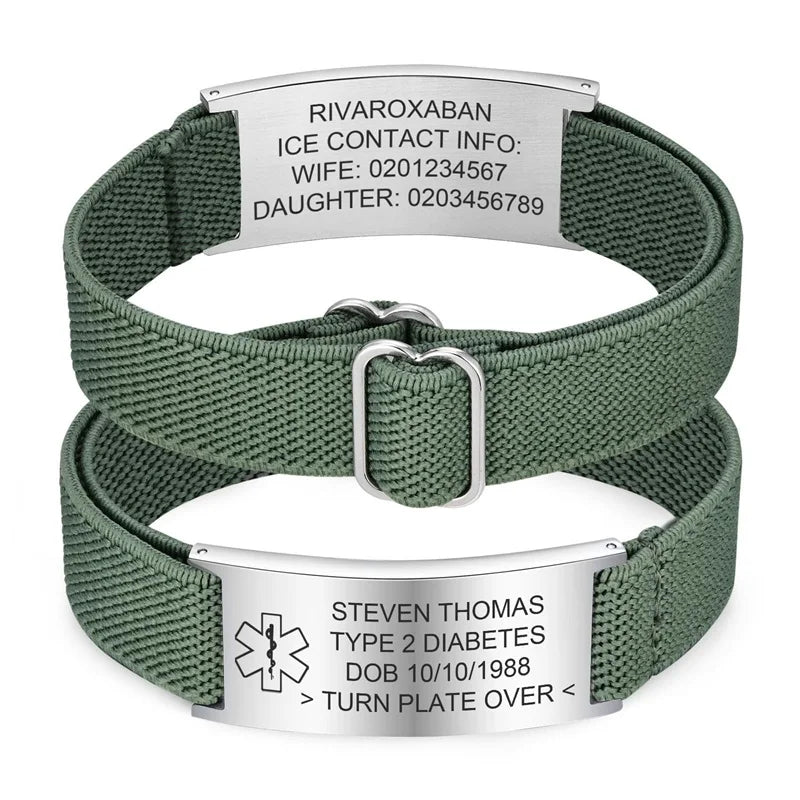 Personalized Medical Alert Bracelet for Men Customized Elastic Strap Stainless Steel ID Engraved Medic - Visuel 12 | SAMAG