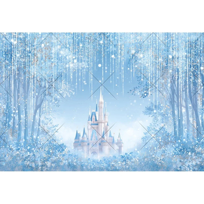 Ice Castle Girls Princess Birthday Party Decor Photography Backdrop Blue Curtains Photozone Background Photo Studio Shoots Props