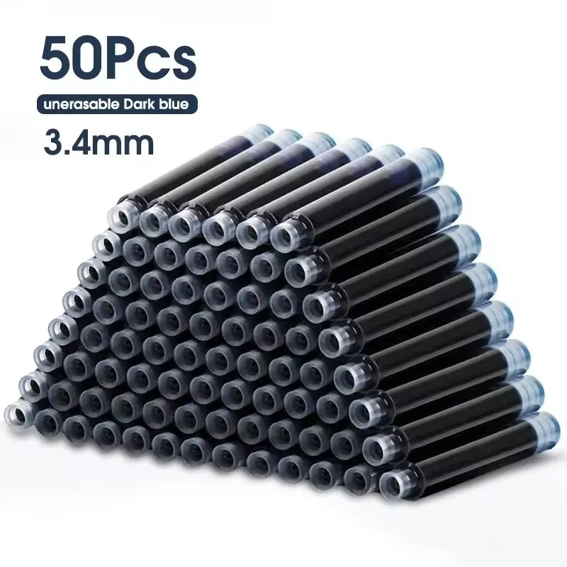 50pcs Fountain Pen Ink Cartridge Refills Bottle 4 Color Disposable Dia 3.4mm 2.6mm School Office Stationery Supplies CW-159