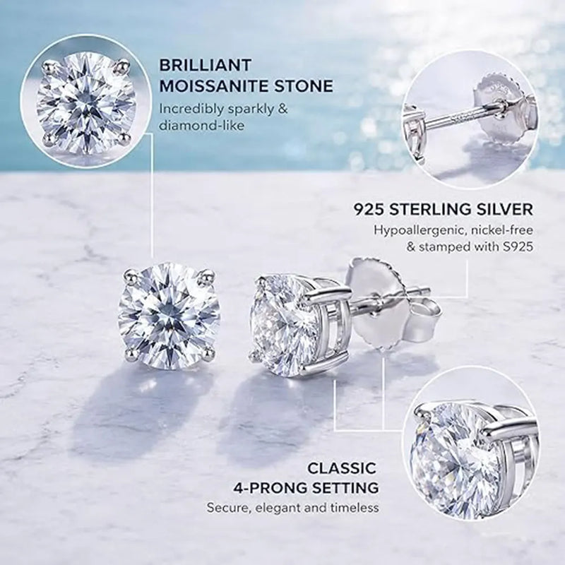 ESKEEM Moissanite Stud Earrings for Women Men D Color VVS1 Round Cut 925 Sterling Silver 18K Gold Plated - Visuel 2 | SAMAG