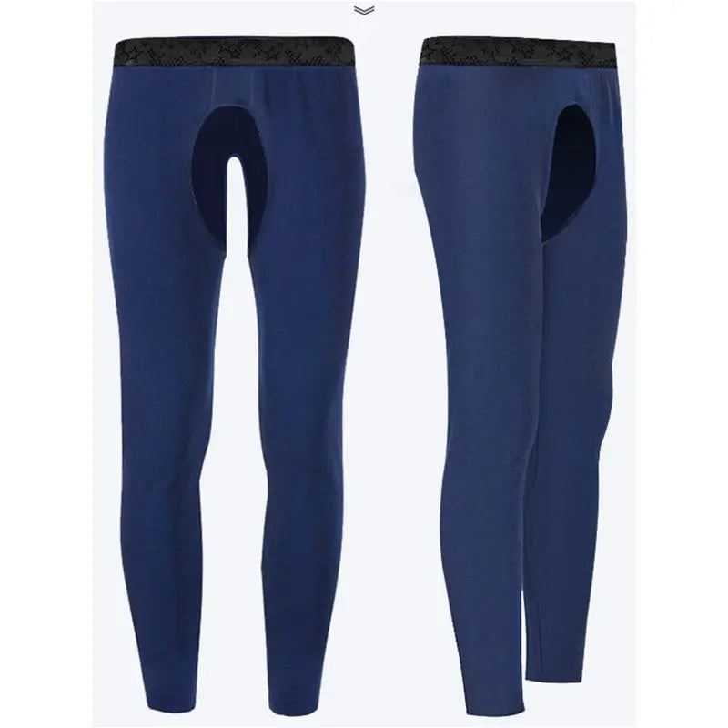 Mens Open Fly Breathable Cotton Thermal Long Johns Royal Blue L