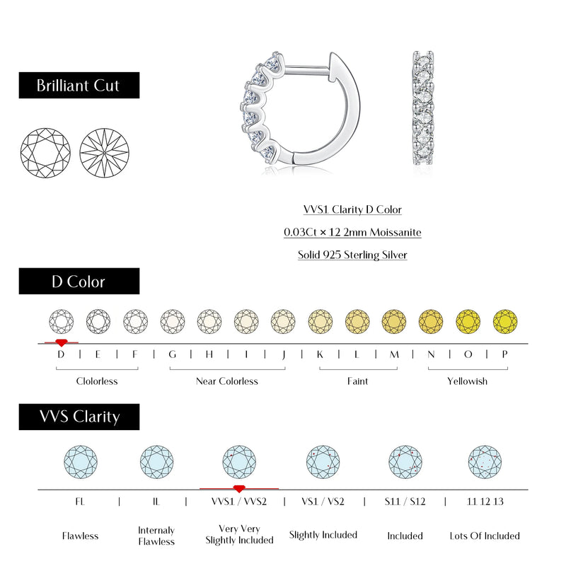 MODIAN D Color Moissanite Small Hoop Earrings 925 Sterling Silver Hollow Sparkling Ear Buckles For Women Wedding Fine Jewelry