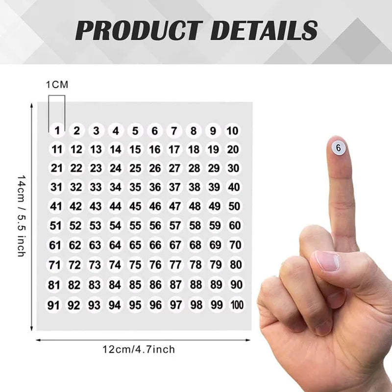 10 Sheets Small Self Adhesive Number Stickers 1 to 100 Sticky Round Number Labels 10mm Round Labels Set for Storage Boxes Office