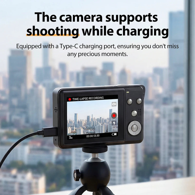 4K 64MP Digital Camera with 18X Digital Zoom, Auto Focus, External Fill Light, 2.8" LCD Screen, Portable Compact Camera for Phot