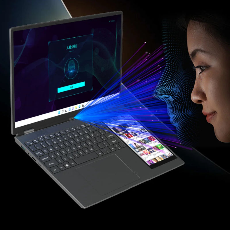 Dual Screen Laptop 15.6" IPS+7" Touch Screen 16G DDR4 128GB-2TB SSD Intel N95 N100 Processor Windows11 Notebook Computer Face ID