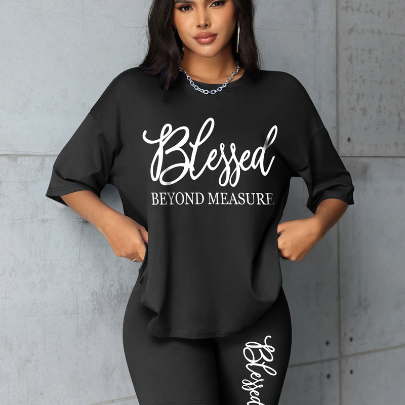 Plus Size Sets for Women Summer 2 Pieces Blessed Printed Offers and Liquidation Everything Cheap Elegant Women's Sets Short Sets