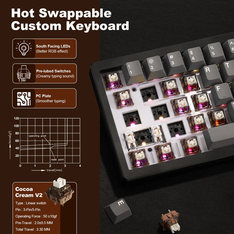 YUNZII AL68 Black QMK/VIA Mechanical Keyboard, Wireless - Visuel 5 | SAMAG