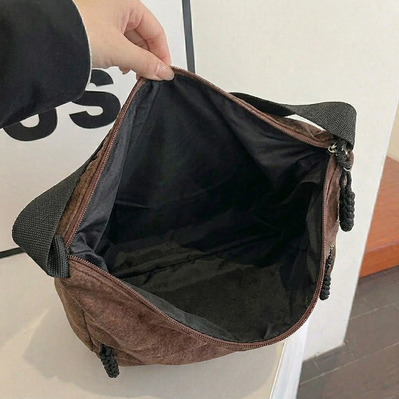 Retro Large Capacity Hobo Bag for Women Casual Soft Shoulder Bag Minimalist Underarm Handbag Adjustable Strap Commuter Tote