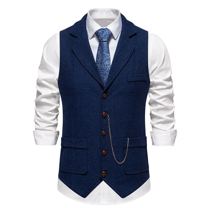 Men's Suit Vest Fashion Turn-Down Collar Pockets Suit Vests England Style Smart Casual Vintage Gentleman Leisure Party Waistcoat