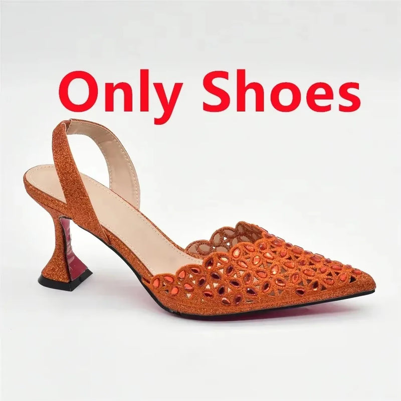 New Arrival Nigeria Women Designer Shoes and Bags Decorated with Rhinestone Wedding Italian Shoes Bag Set Pumps Women Luxury