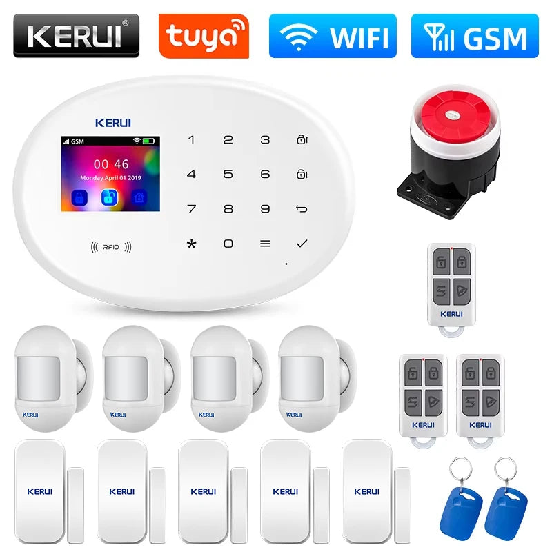 KERUI WIFI GSM Alarm System Kit W202 Home Security Protection Tuya Smart Support Alexa with Motion Detector Door Opening Sensor