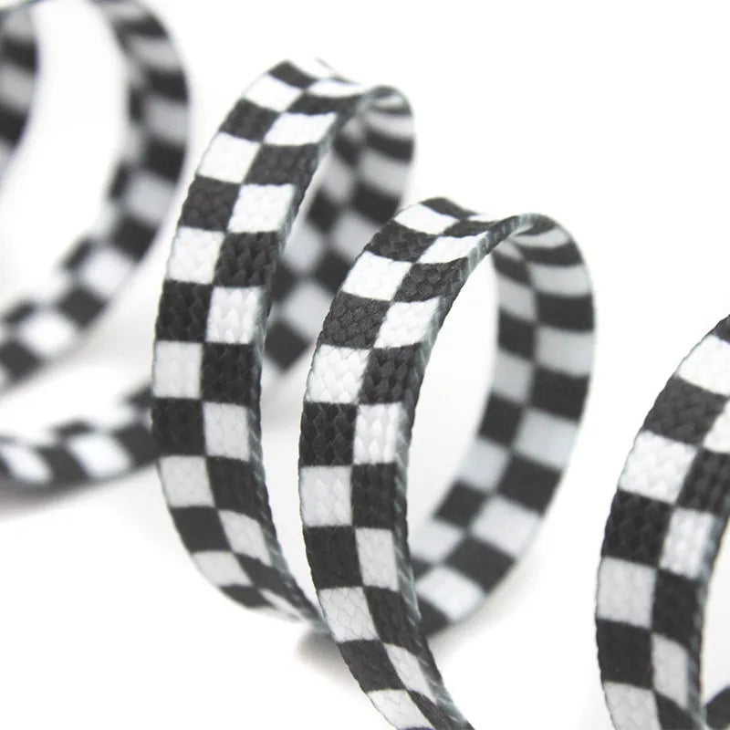 Black White Checkerboard Shoelaces Men Women Trend Personality Sneakers Sport Casual High Low Top Canvas Shoes Laces Dropship