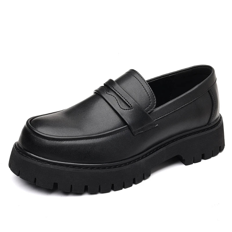 Black Platform Loafers Slip On Chunky Sole Casual Dress Shoes Comfortable Fashion Footwear For All Match For Daily Wear Office