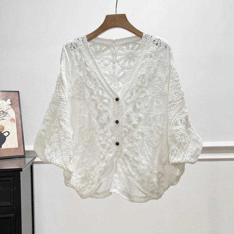 Fashion Hollow Out V - Neck Sun Protection Open Cardigan - View 6 | SAMAG