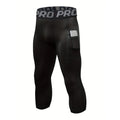 Mens 3/4 Compression Pants Basketball Running Tights Quick Dry Workout Leggings with Pockets Gym Sports Base Layer