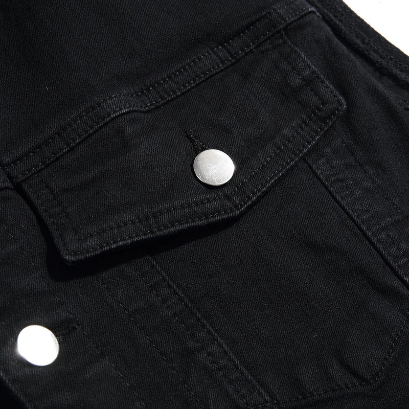 Men Classic Black Denim Vest Pure Color All Match Sleeveless Waistcoat Cotton Cargo Tank Top