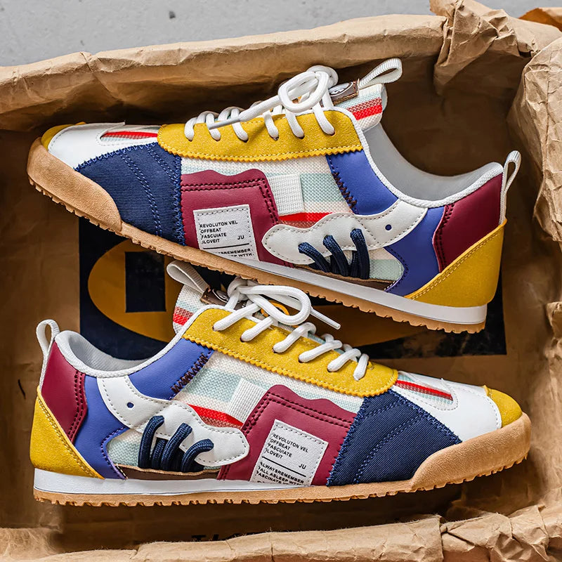 Men's Fashionable Versatile Retro Sneakers with Color-Blocking, Breathable Mesh Upper, Soft Sole, Casual Jogging Shoes, Lightweight Trendy Striped Patchwork Sports Sneakers, Suitable for Everyday Street Wear