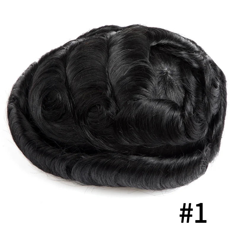 Male Hair Prosthesis Toupee Men Mono& Soft Pu Durable Men Wigs 6" Replacement Exhuast Systemes Unit 100% Human Hair Male Wig