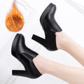 high quality leather shoe for women 8cm 11cm high heel platform point toe 32 33 34 elegant office autumn winter shoe black