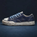 Maden Men's American Retro Running Street Sneakers Washed Denim Canvas Low-Tops with Thick Cushion Sole for Summer Street Style