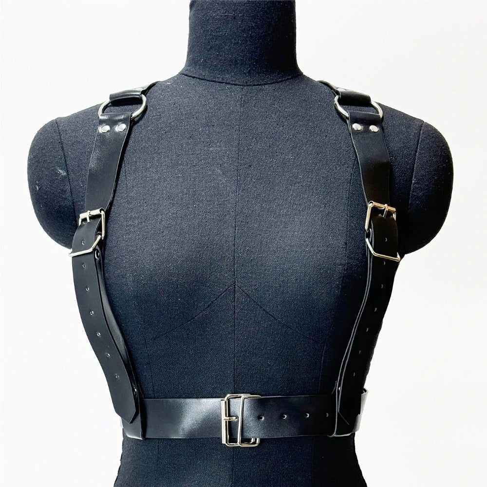 Fashion Wide PU Leather Waist Belt for Women Gothic Body Bondage Chest Harness Belt Harajuku Suspenders Clothing Accessories