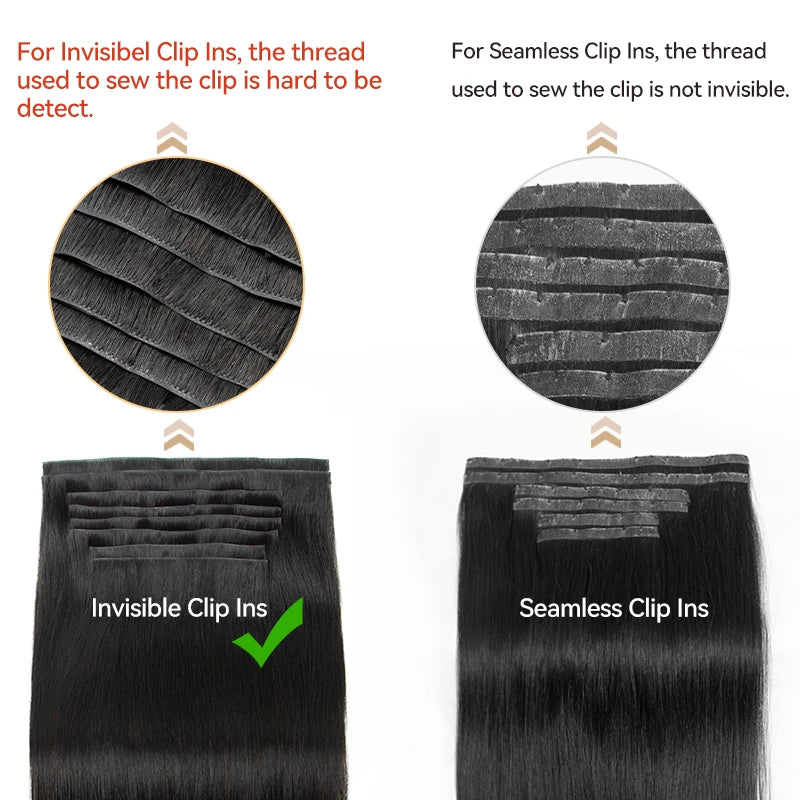 Clip in Hair Extensions 100% Real Human Hair, 12-24Inch 100-120g Clip in Extensions for Women, Invisible Straight Hair